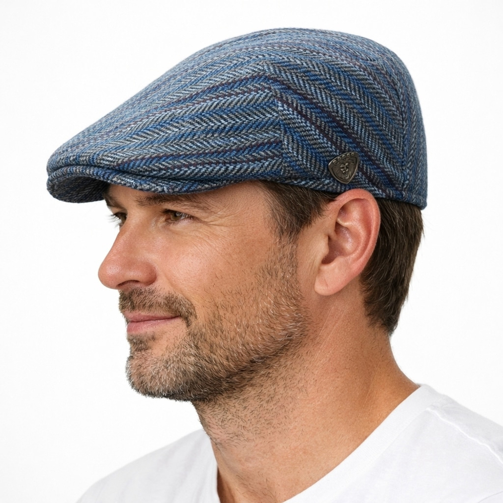 DOBBS Italian Wool Herringbone Newsboy Scally Flat Hat Cap NWT Large / 59